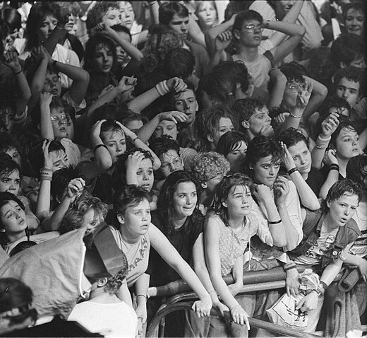 Hoog opgelopen emoties bij fans tijdens het afscheidsconcert, 14 april 1984