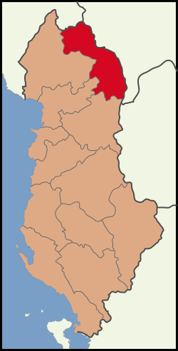 Localização da prefeitura de Kukës na Albânia