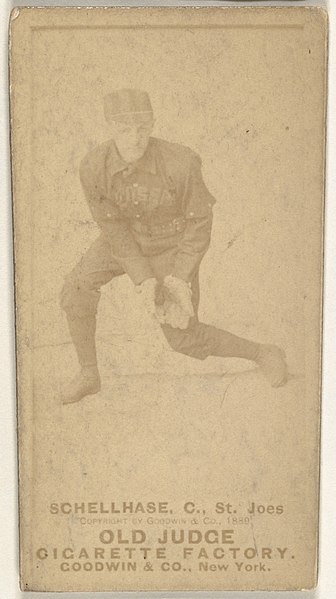 File:Albert Herman "Schelley" Schellhase, Catcher, St. Joseph Clay Eaters, from the Old Judge series (N172) for Old Judge Cigarettes MET DP846247.jpg