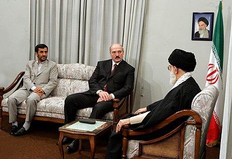 Meeting of Alexander Lukashenko with Iranian supreme leader Ali Khamenei and president Mahmoud Ahmadinejad in 2006
