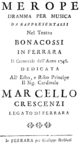 Anonim - Merope - pagina de titlu a libretului, Ferrara 1746.png