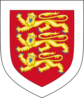 Arms of Edmund of Woodstock, 1st Earl of Kent: Royal arms of King Edward I, a bordure argent for difference Arms of Edmund of Woodstock, 1st Earl of Kent.svg