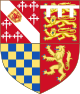 Quarterly 1st Gules on a Bend between six Cross-crosslets fitchy Argent an Escutcheon Or charged with a Demi-lion rampant pierced through the mouth by an arrow within a Double Tressure flory counterflory of the first (Howard); 2nd Gules three Lions passant guardant in pale Or, Armed and Langued Azure, in chief a Label of three points Argent (Thomas of Brotherton); 3rd Checky Or and Azure (Warenne); 4th Gules a Lion rampant Or, Armed and Langued Azure (Fitzalan).