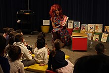 Barbada de Barbades reading books to children at the Bibliotheque et Archives nationales du Quebec
in 2018. Barbada de Barbades 3.jpg