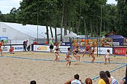 Deutsch: Beachhandball Europameisterschaften 2019 (Beach handball Euro); Tag 3: 4. Juli 2019 – Frauen,Platzierungsrunde Gruppe III, Zypern-Türkei 0:2 (14:24, 22:23) English: Beach handball Euro; Day 3: 4 July 2019 – Women Consolation Round Group III – Cyprus-Turkey 0:2 (14:24, 22:23)