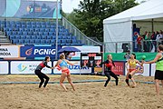 Deutsch: Beachhandball Europameisterschaften 2019 (Beach handball Euro); Tag 5: 6. Juli 2019 – Frauen, Platzierungsspiel für die Ränge 9–12, Deutschland-Polen 2:1 (22:23, 19:16, 7:6) English: Beach handball Euro; Day 5: 6 July 2019 – Placement Match/Cross Match for rank 9–12 Women – Germany-Poland 2:1 (22:23, 19:16, 7:6)