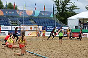 Deutsch: Beachhandball Europameisterschaften 2019 (Beach handball Euro); Tag 5: 6. Juli 2019 – Frauen, Platzierungsspiel für die Ränge 9–12, Deutschland-Polen 2:1 (22:23, 19:16, 7:6) English: Beach handball Euro; Day 5: 6 July 2019 – Placement Match/Cross Match for rank 9–12 Women – Germany-Poland 2:1 (22:23, 19:16, 7:6)