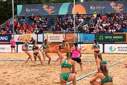 Deutsch: Beachhandball Europameisterschaften 2019 (Beach handball Euro); Tag 6: 7. Juli 2019 – Frauenfinale, Dänemark-Ungarn 2:0 (18:12, 23:22) English: Beach handball Euro; Day 6: 7 July 2019 – Women's Final – Denmark-Hungary 2:0 (18:12, 23:22)