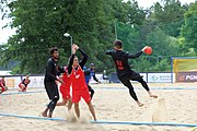 Deutsch: Beachhandball Europameisterschaften 2019 (Beach handball Euro); Tag 3: 4. Juli 2019 – Männer, Hauptrunde Gruppe II, Frankreich-Kroatien 0:2 (16:24, 10:27) English: Beach handball Euro; Day 3: 4 July 2019 – Men Main Round Group II – France-Croatia 0:2 (16:24, 10:27)