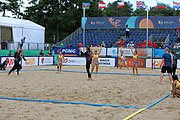 Deutsch: Beachhandball Europameisterschaften 2019 (Beach handball Euro); Tag 3: 4. Juli 2019 – Frauen, Hauptrunde Gruppe II, Deutschland-Spanien 1:2 (18:24, 24:14, 8:9) English: Beach handball Euro; Day 3: 4 July 2019 – Women Main Round Group II – Germany-Spain 1:2 (18:24, 24:14, 8:9)