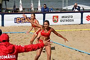 Deutsch: Beachhandball Europameisterschaften 2019 (Beach handball Euro); Tag 2: 3. Juli 2019 – Frauen, Vorrunde Gruppe A, Kroatien-Rumänien 2:0 (16:11, 11:8) English: Beach handball Euro; Day 2: 3 July 2019 – Women Preliminary Round Group A – Croatia-Romania 2:0 (16:11, 11:8)