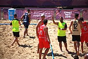 Deutsch: Beachhandball bei den Olympischen Jugendspielen 2018; Tag 4, 10. Oktober 2018; Jungs, Vorrunde, Gruppe B - Italien-Argentinien 1:2 English: Beach handball at the 2018 Summer Youth Olympics at 10 October 2018 – Boys Preliminary Round Group B‎ – Italy-Argentina 1:2