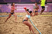 Deutsch: Beachhandball bei den Olympischen Jugendspielen 2018; Tag 6, 12. Oktober 2018; Mädchen, Hauptrundenspiel – Chinese Taipei (Taiwan)-Argentinien 1:2 English: Beach handball at the 2018 Summer Youth Olympics at 12 October 2018 – Girls Main Round – Chinese Taipei (Taiwan)-Argentina 1:2