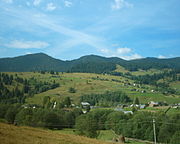 The Obcina Mestecăniș Mountains viewed from Benia, Moldova-Sulița