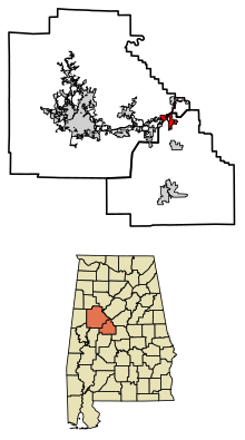 Bibb megye és Tuscaloosa megye Alabama Beépített és be nem épített területek Woodstock Highlighted 0183640.svg