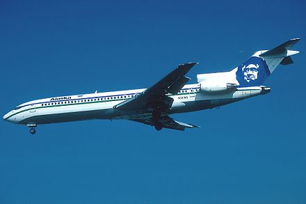 A Boeing 727-200Adv on approach to Los Angeles International Airport, showing the new livery and logo introduced in the early 1970s