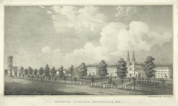 Bowdoin College, Brunswick, Me., lithograph by Fitz Henry Lane, c. 1845