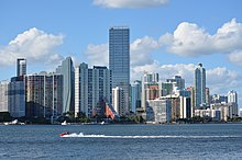 The skyline of Brickell Avenue in April 2012 Brickell skyline 2012.jpg