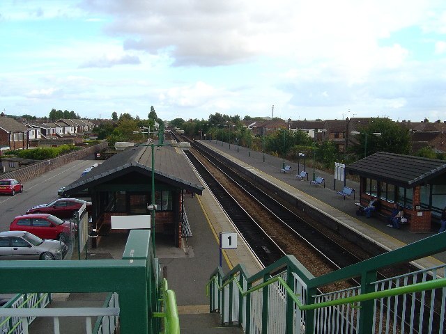 Brough station, Yorkshire, UK. Platform 1 is for trains north and east bound (Down trains), platform 2 is for trains south and west bound (Up trains)