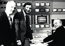 Sen. Robert Byrd (right), C-SPAN's founder Brian Lamb (left) and Paul FitzPatrick flip the switch for C-SPAN2 on June 2, 1986. FitzPatrick was C-SPAN president at the time. C-SPAN Robert Byrd.jpg