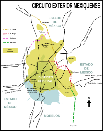 Overview of the Circuito Exterior Mexiquense. CIRCT EXTERIOR MEXIQUENSE.svg