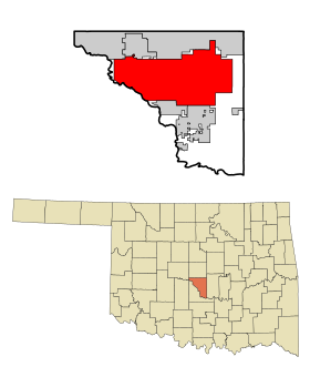 Cleveland County, Oklahoma Incorporated and Unincorporated areas highlighting Norman.svg