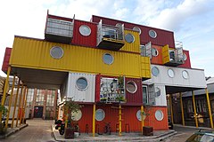 Architecture with intermodal shipping containers