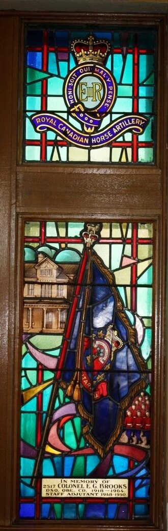 Image: Col E G Brooks DSO OBE CD 1918 1964 staff adjutant 1948 1950 stainglass Currie Hall