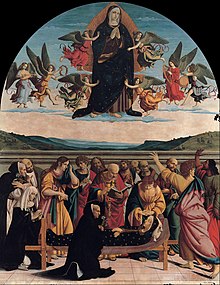 Nicola Filotesio, 1515-16, Death of the Virgin below, Assumption above. Cola dell'Amatrice - Death and Assumption of Mary - Google Art Project.jpg