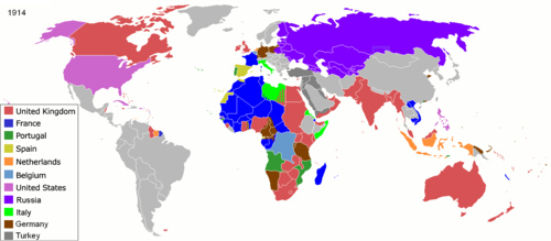 Carte des différents empires coloniaux, en 1914