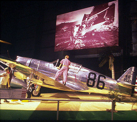 P-36A at National Museum of the United States Air Force, with a mannequin representing Phil Rasmussen.