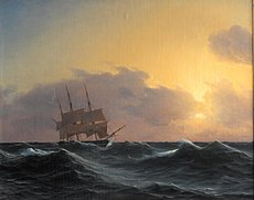 Fregat i en storm med rebede undersejl (1846)