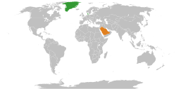 Map indicating locations of Denmark and Saudi Arabia