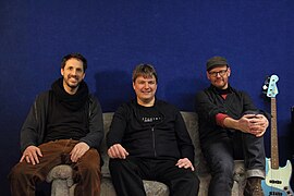 The honest finders in their studio 2019, v.  l.  To the right: Felix Schmekel, Stefan Kramer, Martin Ignatz