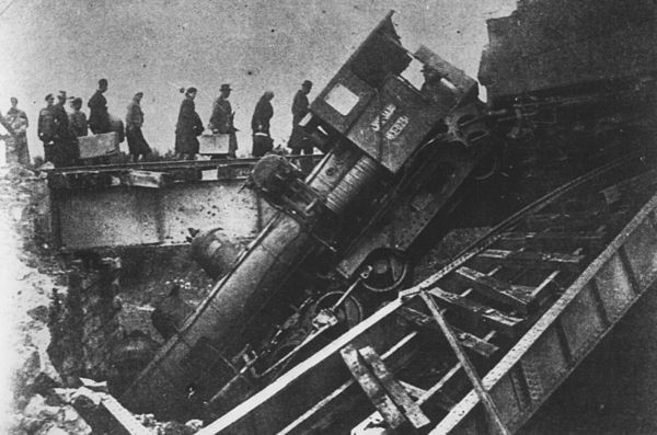 Destroyed German train in Serbia, 1941