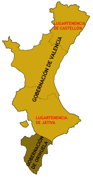 ファイル:División administrativa del Reino de Valencia durante los siglos XIV a XVII.png