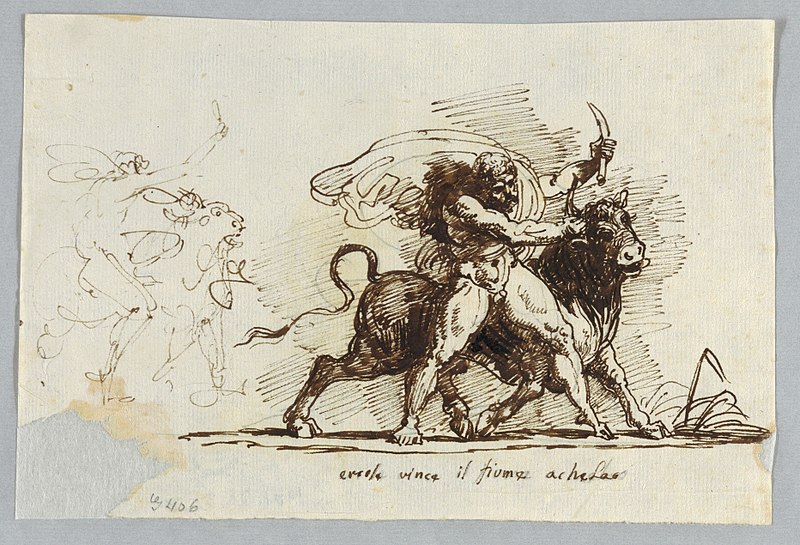 File:Drawing, Hercules renders Horn from Bull Achelous, 1805 (CH 18122205).jpg