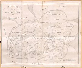 Karte Föhr 1823:Boldixum ist noch getrennt von Wrixum und Wyk