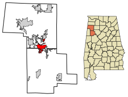 Location of Winfield in Fayette County and Marion County, Alabama.