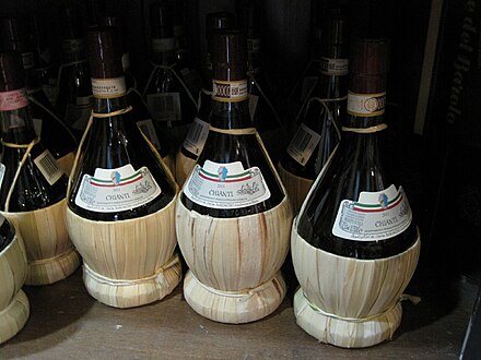 Wine from Chianti in Tuscany in traditional bottles