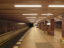 Mohrenstrasse station (formerly Kaiserhof) was clad with Saalburg marble in 1950 Flickr - IngolfBLN - Berlin - U-Bahnhof Mohrenstrasse (19).jpg