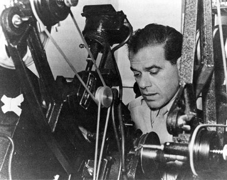 Capra editing film as a Major during World War II
