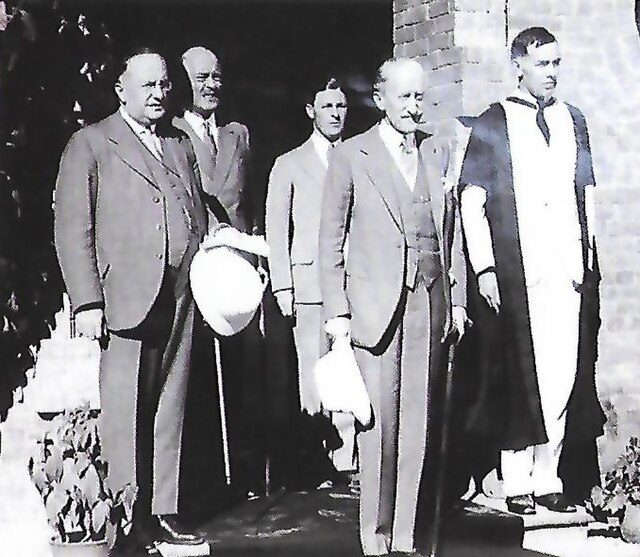 (L-R, Front) Sir Frank Noyce, Lord Willingdon and Arthur Foot at the formal opening of the School on 27 October 1935.