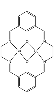 Dicopper complex derived from diformylcresol and ethylenediamine. GagneCmpx.svg