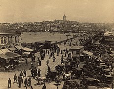 Galata Bridge and Galata Tower; about 1800