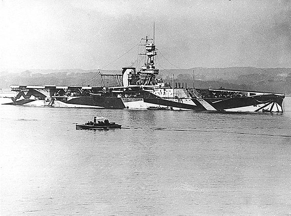 Furious seen in 1918, after being fitted with an aft landing deck