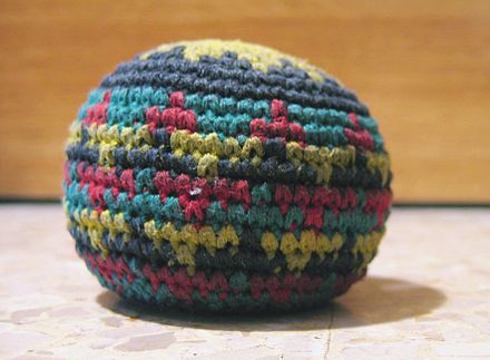 A crocheted footbag