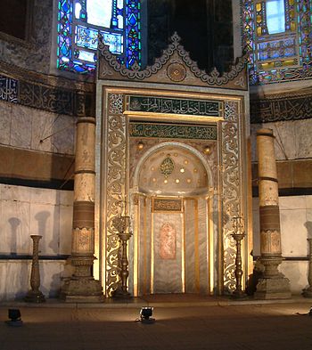 The mihrab located in the apse where the altar...