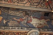 English: Painted ceiling of Hakarps church. Detail from the paintings surrounging the central painting with Christ. This is a photo of a protected building in Sweden, number 21300000004280 in the RAÄ buildings database.