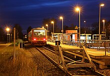 Haltepunkt
as terminal station (Mecklenburg Spa Railway). Haltepunkt Graal-Muritz mit Triebwagen der Baureihe 628.JPG
